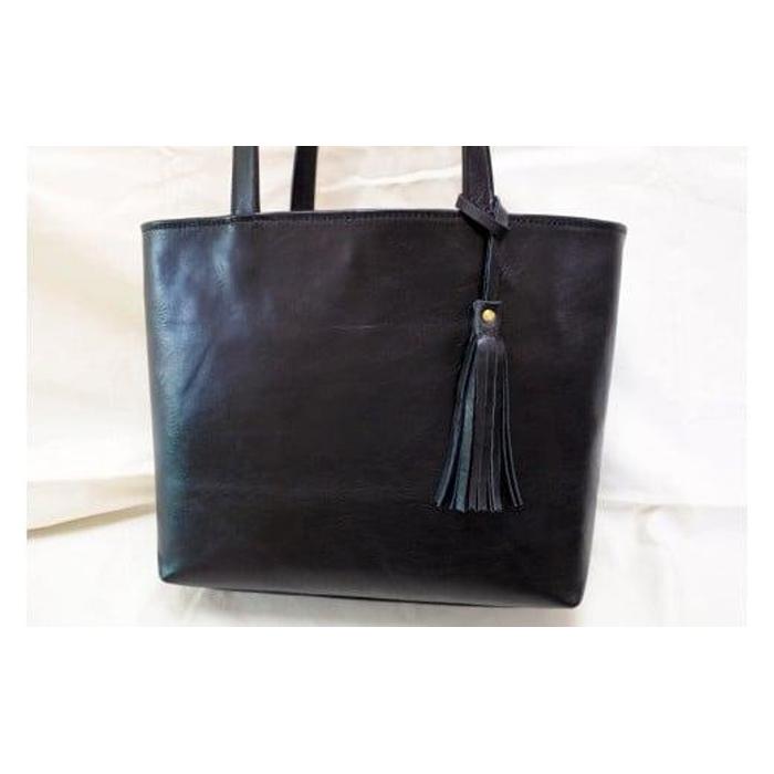 【ふるさと納税】トートバッグ中（オール革・黒）【革レザーバッグ革楽家オーダーメイドトートバッグ中オール革ポケットティッシュケース付き中型仕様大阪府門真市】 - 画像2