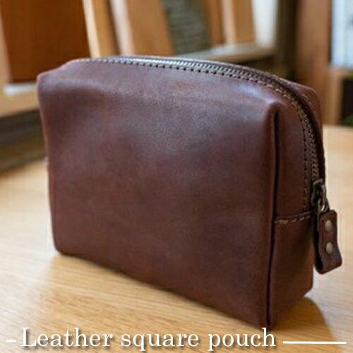 ＜カラーをお選びください＞革の四角いポーチ | シンプル モストロレザー使用 植物タンニンなめし エイジング アンティーク調金具 ファッション小物 お中元 お歳暮 父の日 母の日 ギフト用 大阪府 門真市