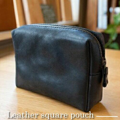 【ふるさと納税】＜カラーをお選びください＞革の四角いポーチ | シンプル モストロレザー使用 植物タンニンなめし エイジング アンティーク調金具 ファッション小物 お中元 お歳暮 父の日 母の日 ギフト用 大阪府 門真市 サムネイル2