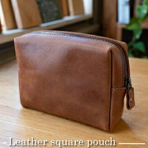 【ふるさと納税】＜カラーをお選びください＞革の四角いポーチ | シンプル モストロレザー使用 植物タンニンなめし エイジング アンティーク調金具 ファッション小物 お中元 お歳暮 父の日 母の日 ギフト用 大阪府 門真市 サムネイル3