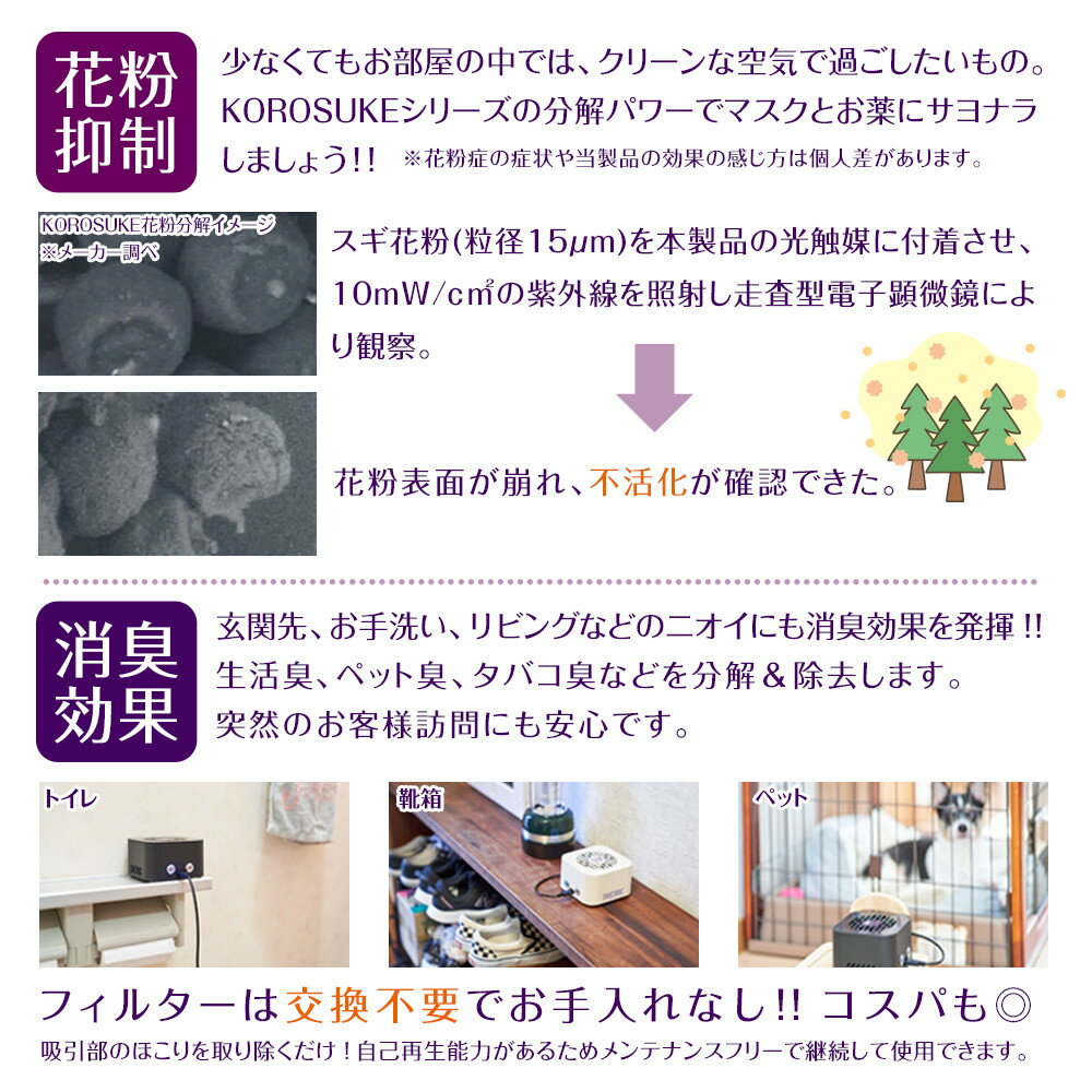 【ふるさと納税】紫外線LED空気清浄機 KOROSUKE 脱臭 消臭 光触媒フィルター 卓上 コンパクト 空気清浄機 除菌【活性酸素 有害物質分解 メンテナンスフリー 安全性 二酸化チタン粒子 ミニサイズ 大阪府 門真市 】 サムネイル3