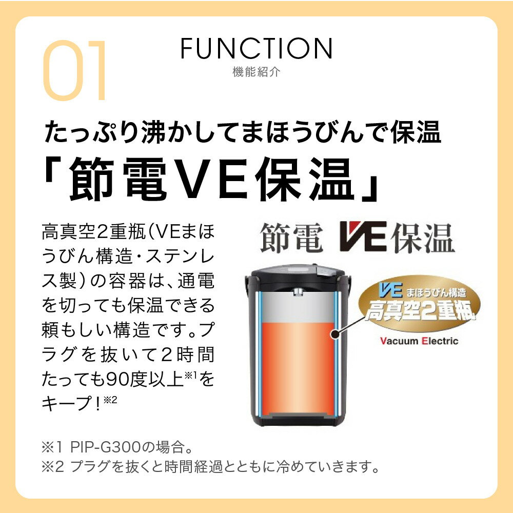 【ふるさと納税】タイガー魔法瓶 蒸気レスVE電気ポット PIP-G300WE アーバンホワイト 3.0L【 電気ポット 電化製品 家電 大阪府門真市 キッチン家電 生活家電 新生活 新生活応援 】 - 画像2