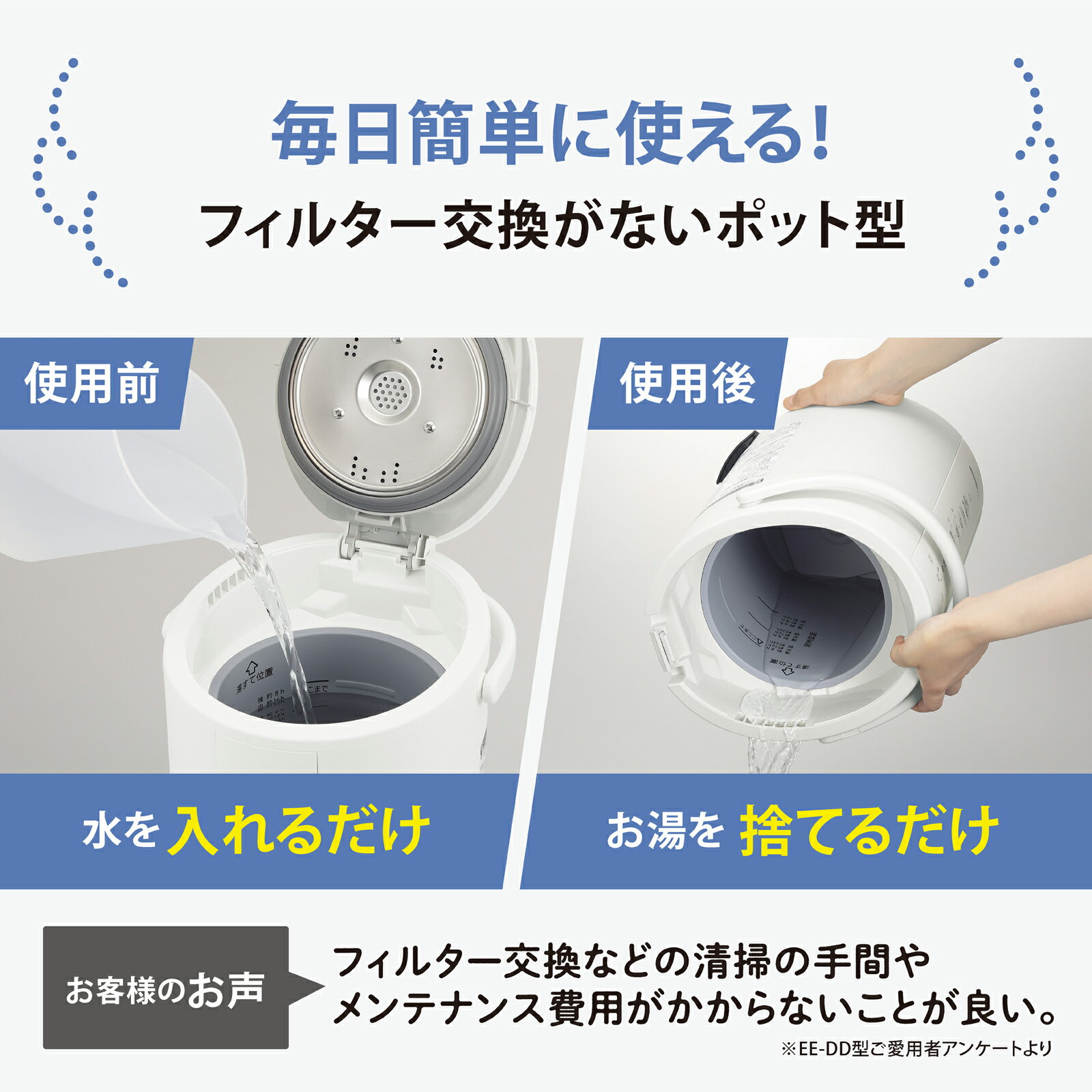 【ふるさと納税】No.448 象印　スチーム式加湿器【EE-RU50-WA】 ／ ZOJIRUSHI EE-RU50-WA ホワイト タンク容量3L 加湿能力 加湿量480mL/h 加湿適用床面積 8畳～13畳 ee-ru50 生活家電 日用品 乾燥対策 蒸気式 フィルター不要 送料無料 大阪府 サムネイル3