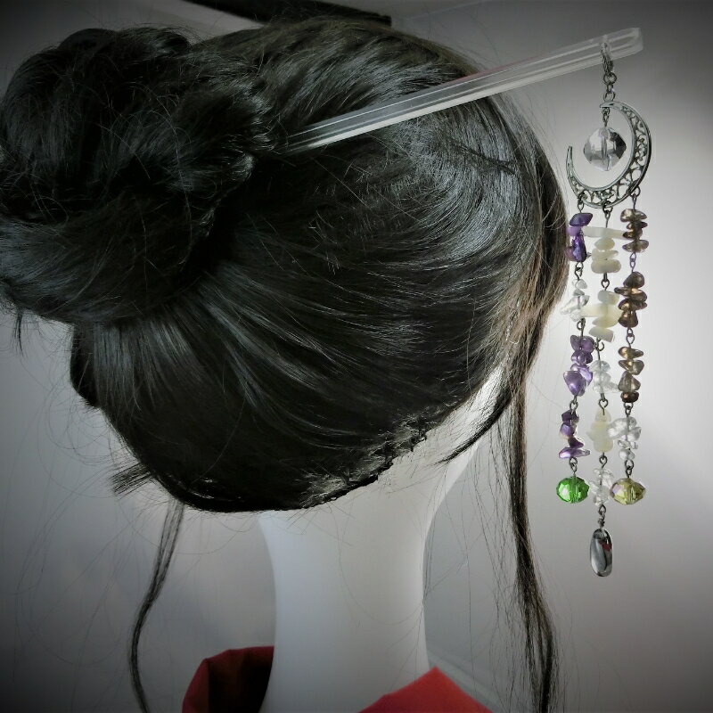 天然石簪（かんざし）「Crescent Moon(三日月) 」