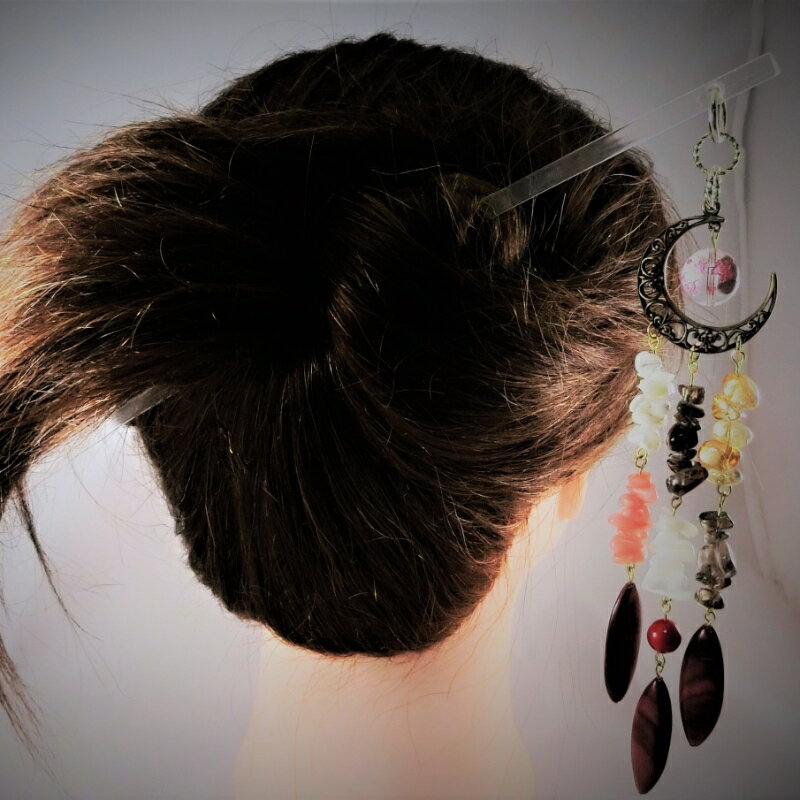 天然石簪（かんざし）「RaspberryMoon(紅の月)」