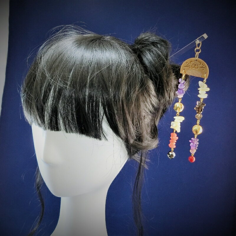 天然石簪（かんざし）「白紅の響（ひびき）」