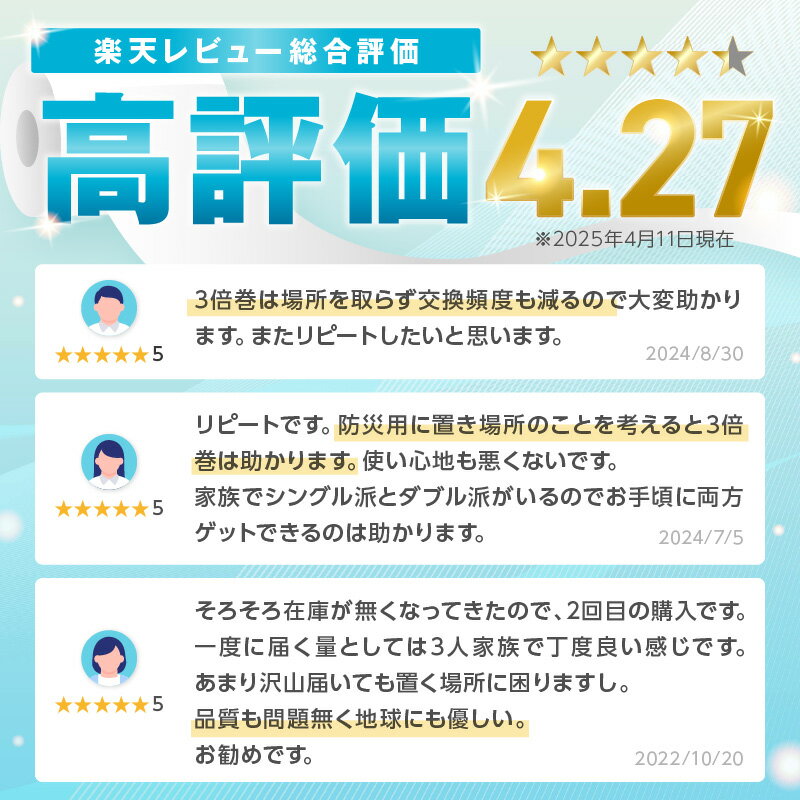 【ふるさと納税】 選べる セット！トイレットペーパー シングル/ダブル【24～72ロール】【芯あり/芯なし】 はれるの 大容量 備蓄 防災 【配送不可地域：北海道・沖縄・離島】 サムネイル3