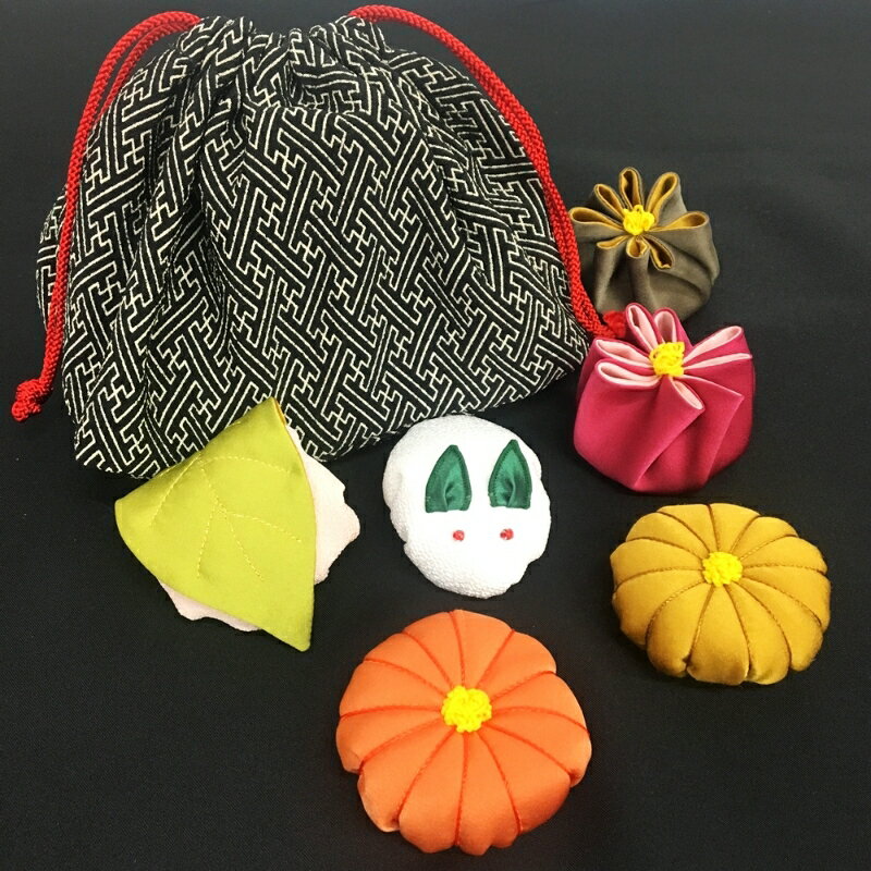 和手玉6個セット 巾着つき 雑貨 おもちゃ お手玉 手玉 和風 ちりめん 巾着 小物入れ セット