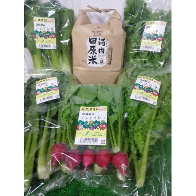 四條畷産・大阪産(おおさかもん)野菜3～5品目とお米2kgの詰め合わせ【配送不可地域：離島・北海道・沖縄県】【1052609】