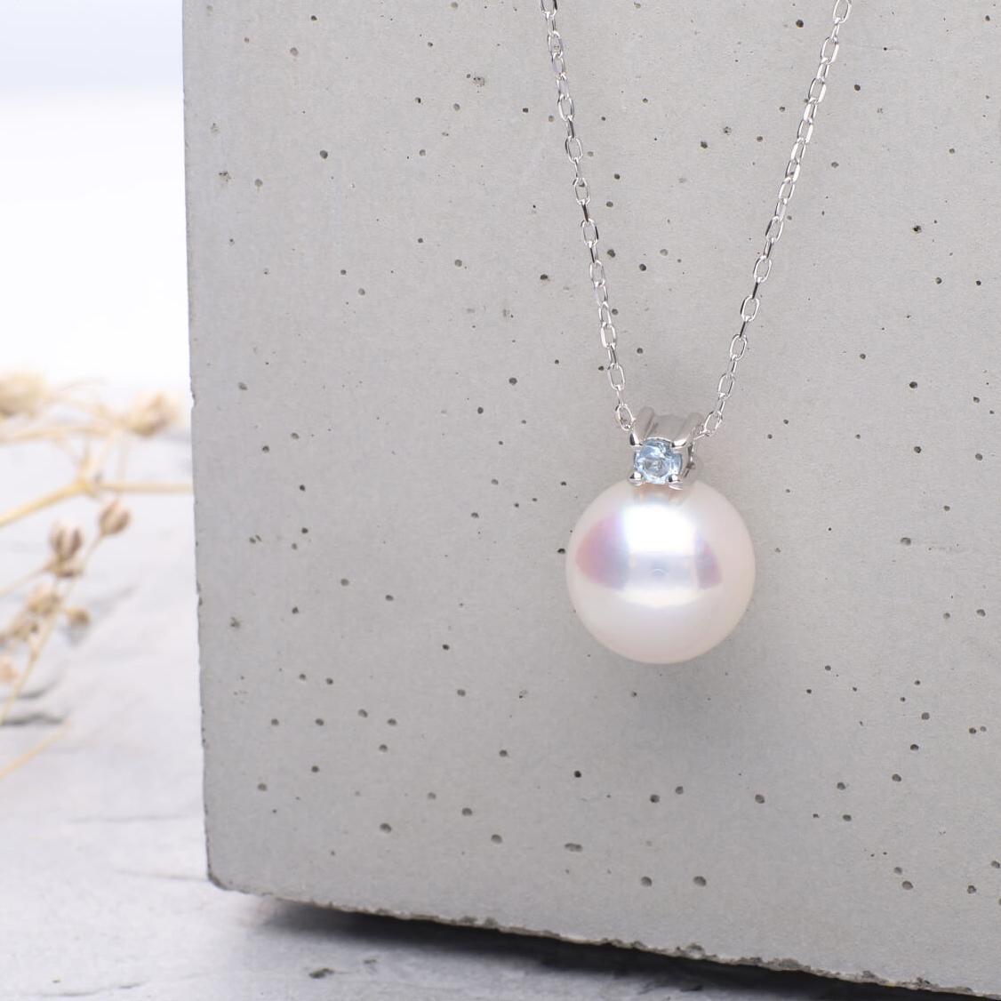 【ふるさと納税】3月 誕生石 アクアマリン｜アコヤパール ペンダント ネックレス｜無調色 アコヤ真珠 8.0mm K10WG チェーン付き | アクセ ファッション 人気 おすすめ 送料無料 サムネイル3