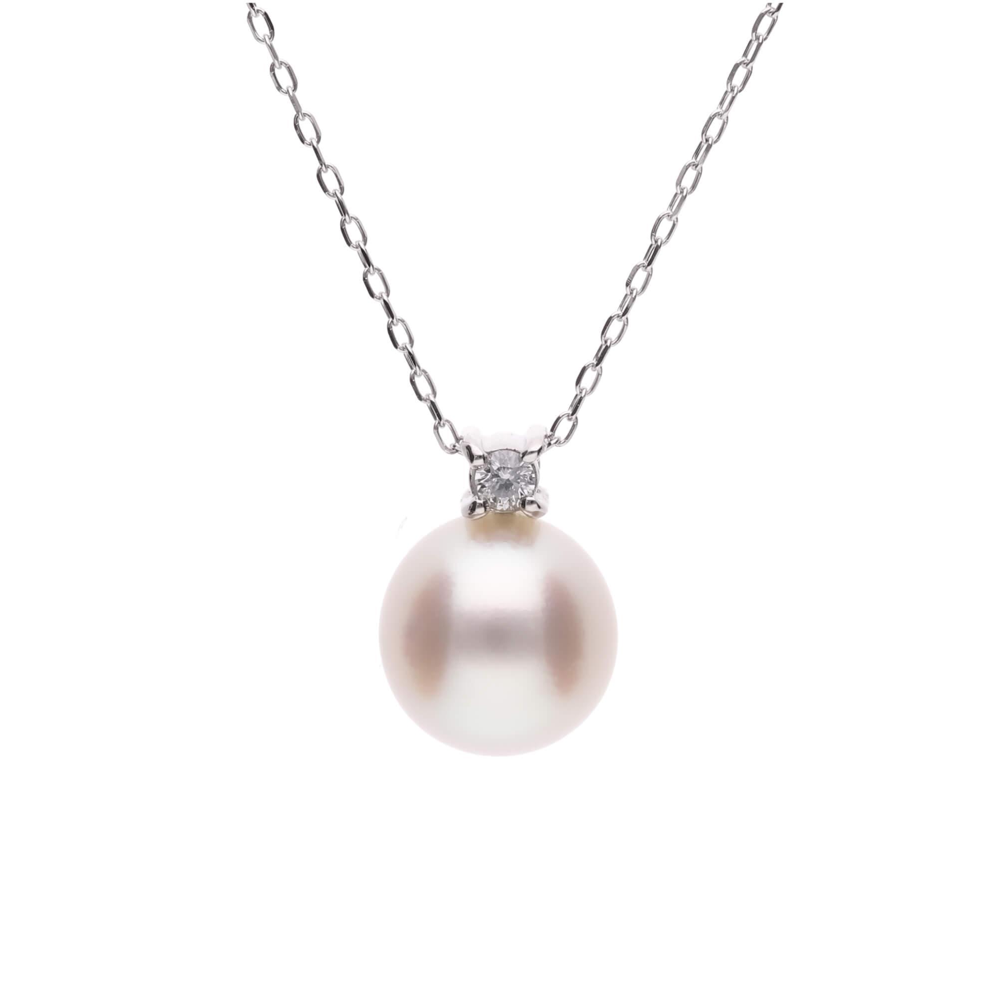 4月 誕生石 ダイヤモンド｜アコヤパール ペンダント ネックレス｜無調色 アコヤ真珠 8.0mm K10WG チェーン付き | アクセ ファッション 人気 おすすめ 送料無料