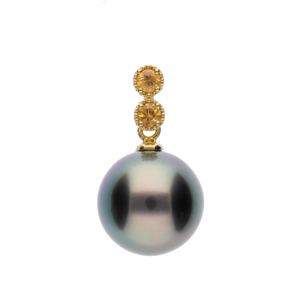 【鞠】ブラックパール イエローサファイア イエローゴールド ペンダントトップ｜無調色 黒蝶真珠 タヒチパール 10mm K18YG | パール 真珠 アクセサリー ジュエリー ファッション 人気 おすすめ 送料無料