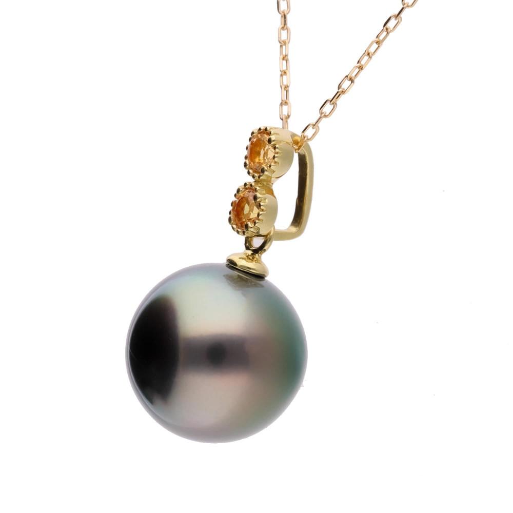 【ふるさと納税】【鞠】ブラックパール イエローサファイア イエローゴールド ペンダントトップ｜無調色 黒蝶真珠 タヒチパール 10mm K18YG | パール 真珠 アクセサリー ジュエリー ファッション 人気 おすすめ 送料無料 サムネイル2