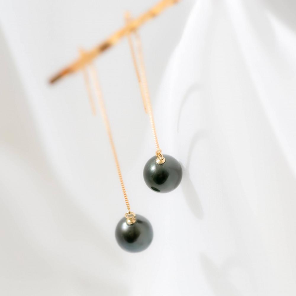ブラックパール イエローゴールド アメリカンピアス｜無調色 黒蝶真珠 タヒチパール 南洋真珠 8.0mm K10YG | パール 真珠 アクセサリー ジュエリー ファッション 人気 おすすめ 送料無料