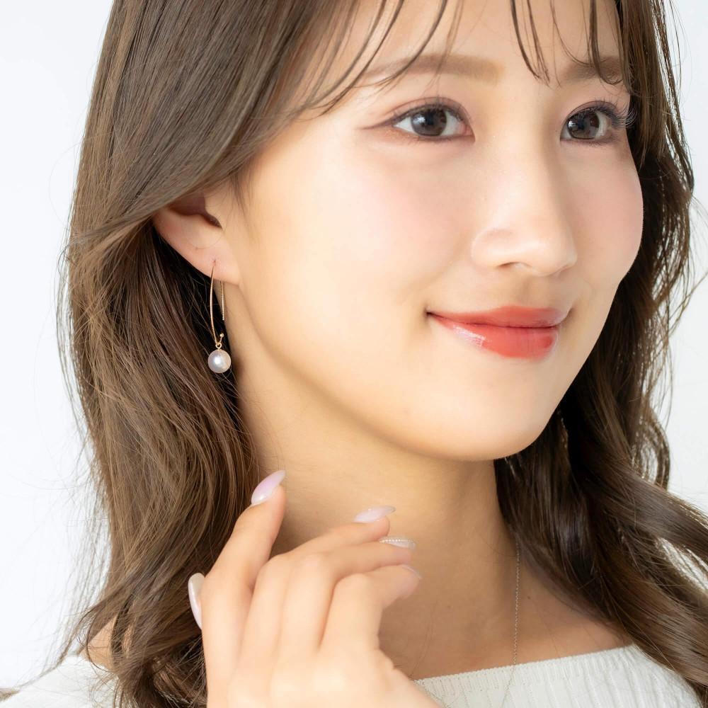 【ふるさと納税】無調色 アコヤ真珠（日本） 7.5mm ラウンド K10 イエローゴールド 30mm(M) フープピアス | パール 真珠 アクセサリー ジュエリー ファッション 人気 おすすめ 送料無料 サムネイル2