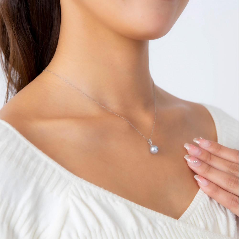 【ふるさと納税】【星朧】ウルトラスカイブルー アコヤパール ダイヤモンド プラチナ ペンダントトップ｜無調色 アコヤ真珠 8.0mm セミラウンド PT900 サムネイル2