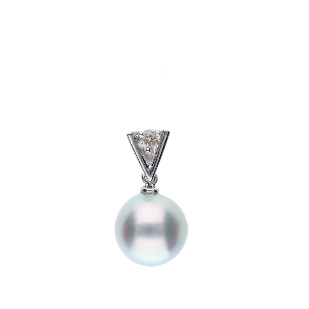 【星影】ウルトラスカイブルー アコヤパール ダイヤモンド プラチナ ペンダントトップ｜無調色 アコヤ真珠 8.0mm セミラウンド PT900
