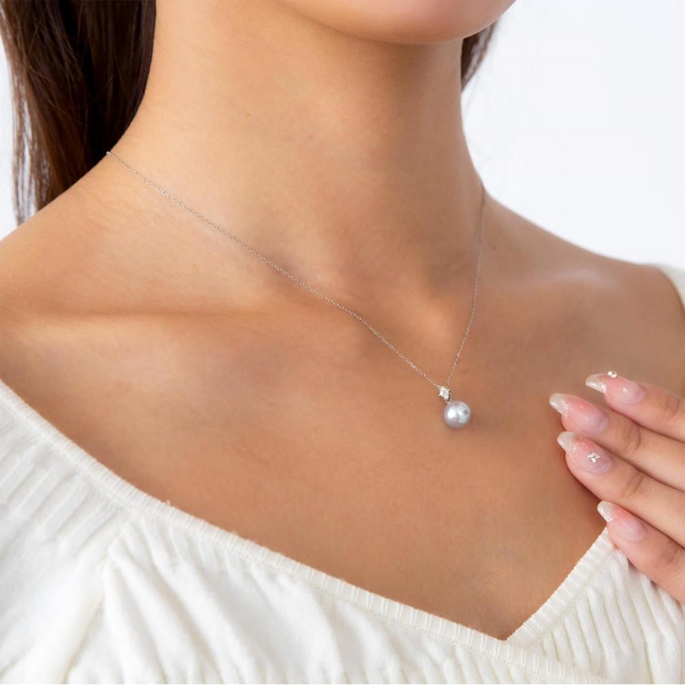 【ふるさと納税】【星菱】ウルトラスカイブルー アコヤパール ダイヤモンド プラチナ ペンダントトップ｜無調色 アコヤ真珠 8.0mm セミラウンド PT900 サムネイル2