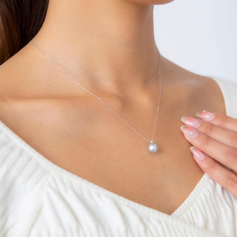 【ふるさと納税】4月 誕生石 ダイヤモンド｜ウルトラブルー アコヤパール ホワイトゴールド ペンダント ネックレス｜無調色 アコヤ真珠 8.0mm セミラウンド K10WG チェーン付き サムネイル2