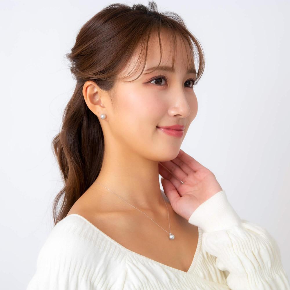 【ふるさと納税】4月 誕生石 ダイヤモンド｜ウルトラブルー アコヤパール ホワイトゴールド ペンダント ネックレス｜無調色 アコヤ真珠 8.0mm セミラウンド K10WG チェーン付き サムネイル3