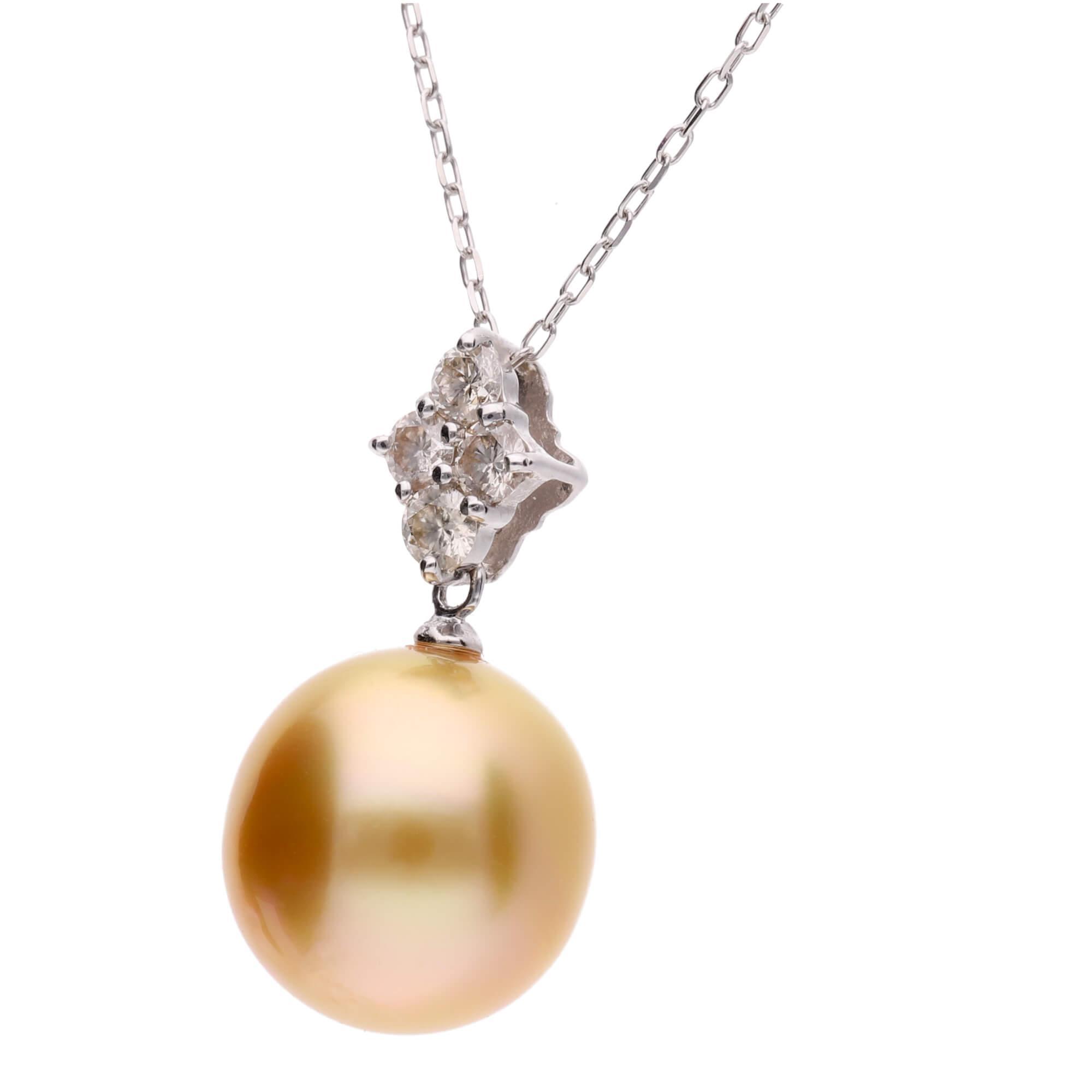 【ふるさと納税】【星彩】ゴールデンパール ダイヤモンド ホワイトゴールド ペンダントトップ｜無調色 白蝶真珠 南洋真珠 10mm K18WG | パール 真珠 アクセサリー ジュエリー ファッション 人気 おすすめ 送料無料 サムネイル2