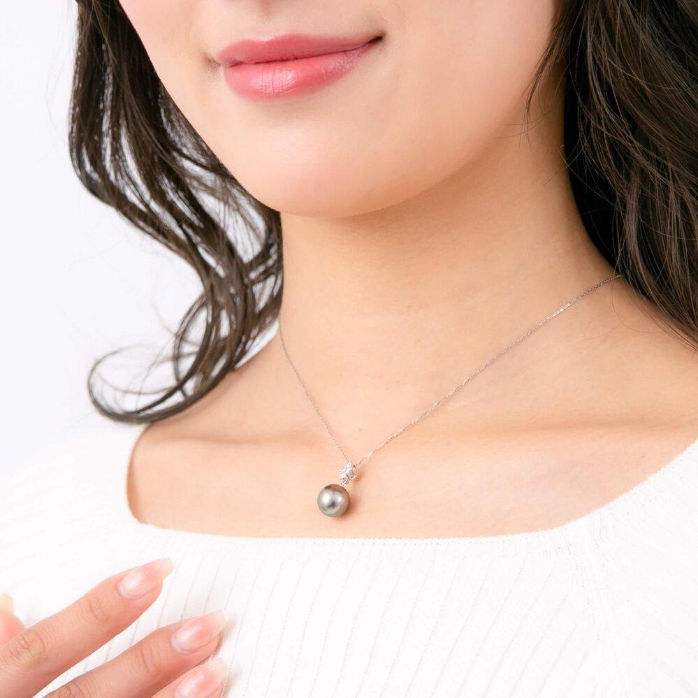 【ふるさと納税】【星彩】ブラックパール（タヒチ 黒蝶真珠） 10mm セミラウンド ダイヤモンド K18 ホワイトゴールド ペンダントトップ | パール 真珠 アクセサリー ジュエリー ファッション 人気 おすすめ 送料無料 サムネイル3