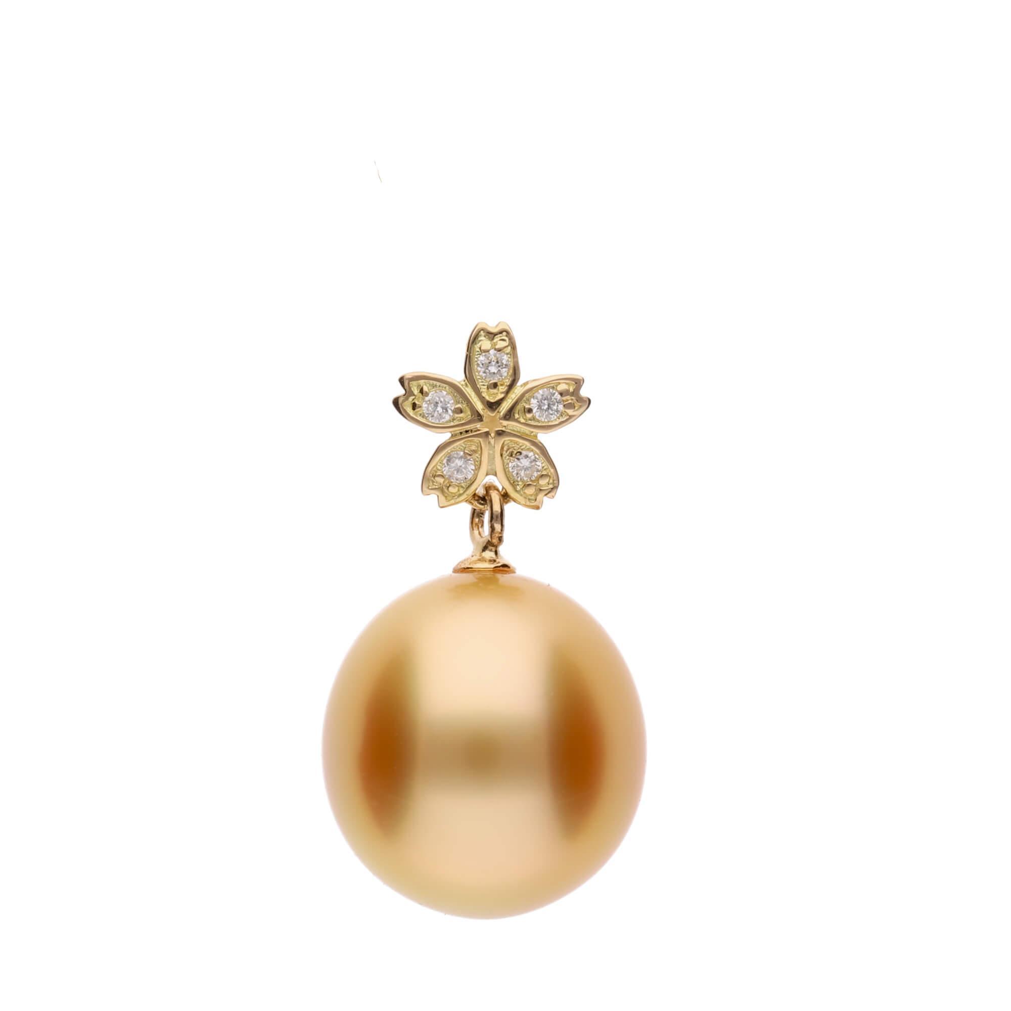【星桜】ゴールデンパール ダイヤモンド イエローゴールド ペンダントトップ｜無調色 白蝶真珠 南洋真珠 10mm K18YG | パール 真珠 アクセサリー ジュエリー ファッション 人気 おすすめ 送料無料