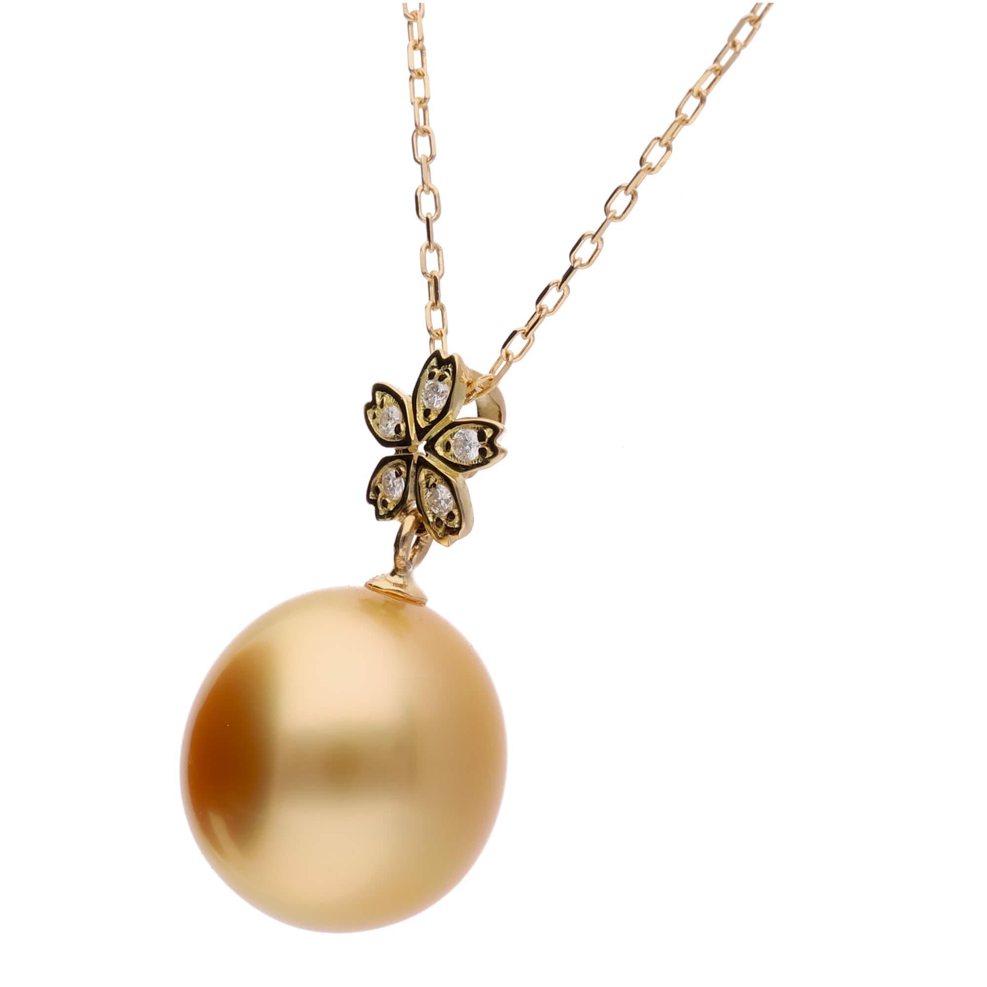 【ふるさと納税】【星桜】ゴールデンパール ダイヤモンド イエローゴールド ペンダントトップ｜無調色 白蝶真珠 南洋真珠 10mm K18YG | パール 真珠 アクセサリー ジュエリー ファッション 人気 おすすめ 送料無料 サムネイル2