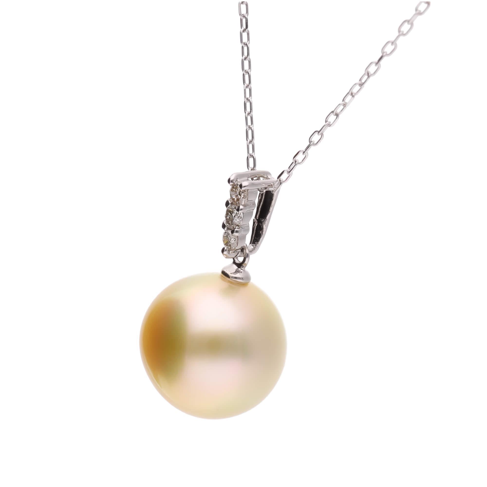 【ふるさと納税】【星朧】ゴールデンパール ペンダント ダイヤモンド プラチナ｜無調色 白蝶真珠 南洋真珠 10mm PT900 | 無調色 白蝶真珠（南洋真珠） 10mm PT900 サムネイル2