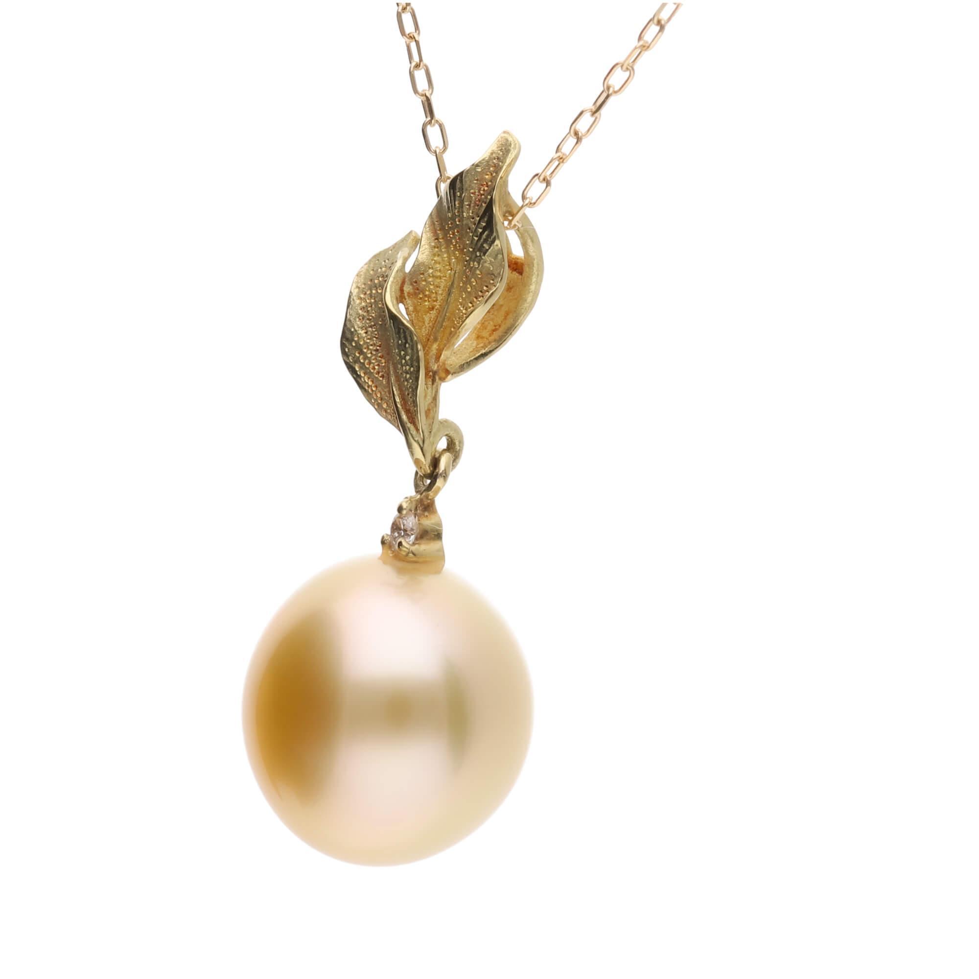 【ふるさと納税】【常盤木】ゴールデンパール（南洋 白蝶真珠） 10mm セミラウンド ダイヤモンド ペンダントトップ K18 イエローゴールド サムネイル2