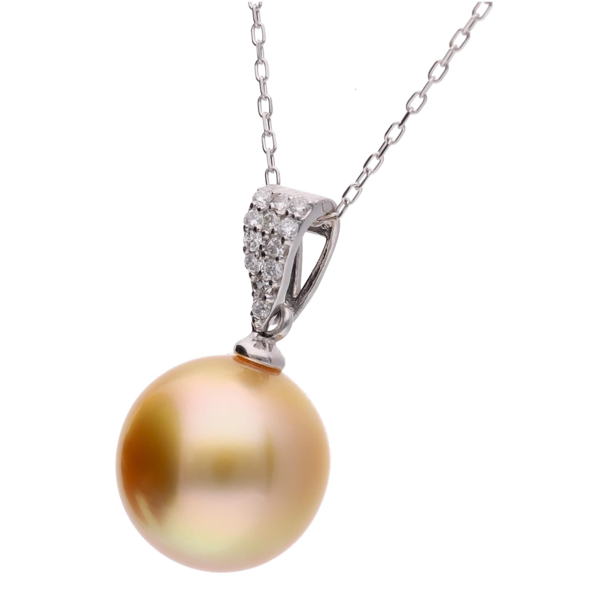 【ふるさと納税】【星涼し】ゴールデンパール ダイヤモンド プラチナ ペンダントトップ｜無調色 白蝶真珠 南洋真珠 10mm PT900 サムネイル2