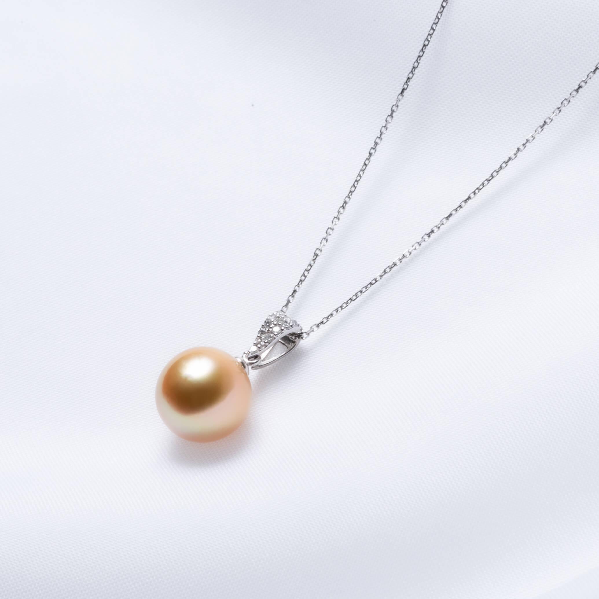 【ふるさと納税】【星涼し】ゴールデンパール ダイヤモンド プラチナ ペンダントトップ｜無調色 白蝶真珠 南洋真珠 10mm PT900 サムネイル3