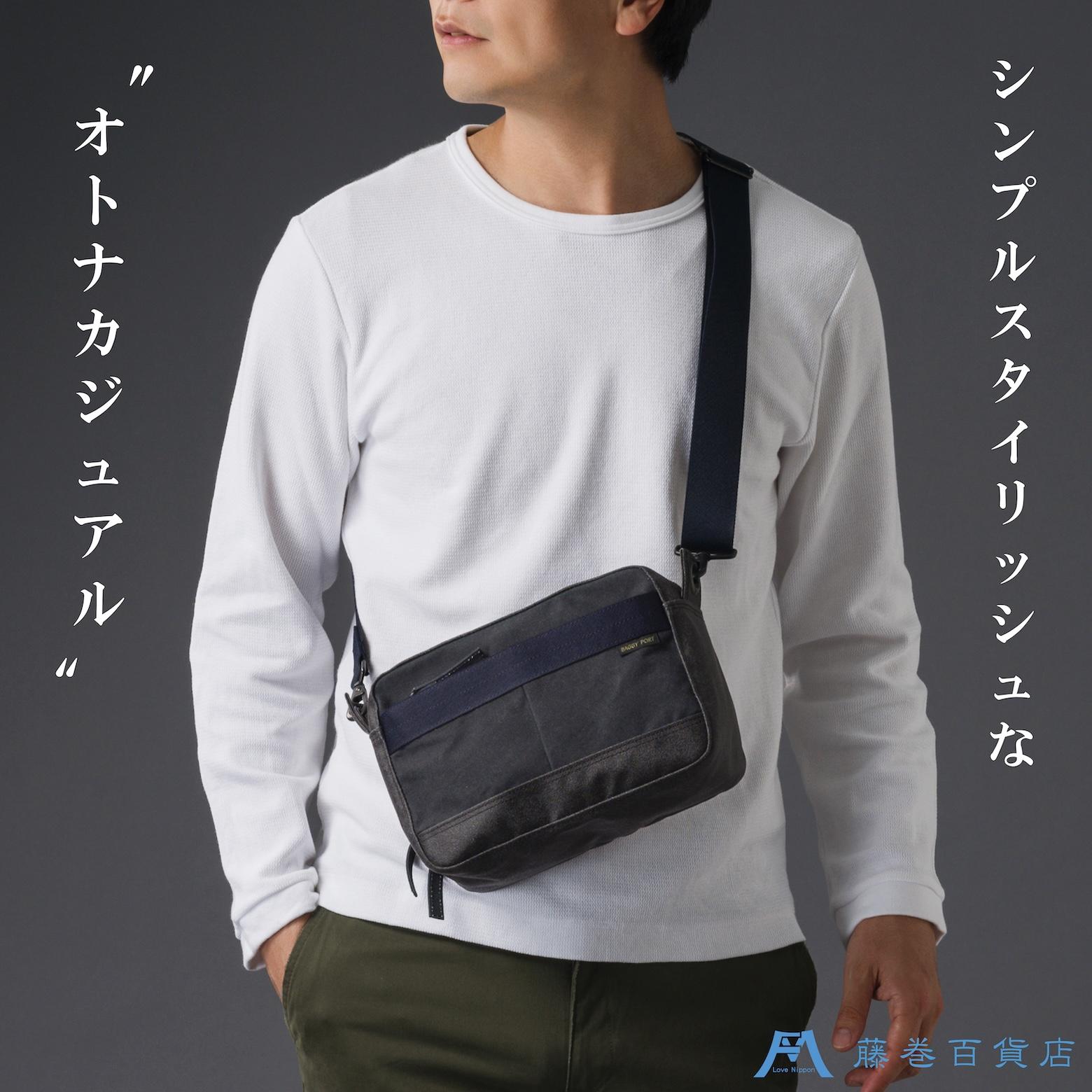 【ふるさと納税】【BAGGY PORT】藤巻百貨店別注10ozシェルターダック×幌帆布のショルダーバッグ【カラー：ネイビー/カーキより選択可】 | 藤巻百貨店 ロウ引き帆布 幌帆布防水 薄手 軽量 ショルダー ネイビー バッグ ファッション サムネイル2