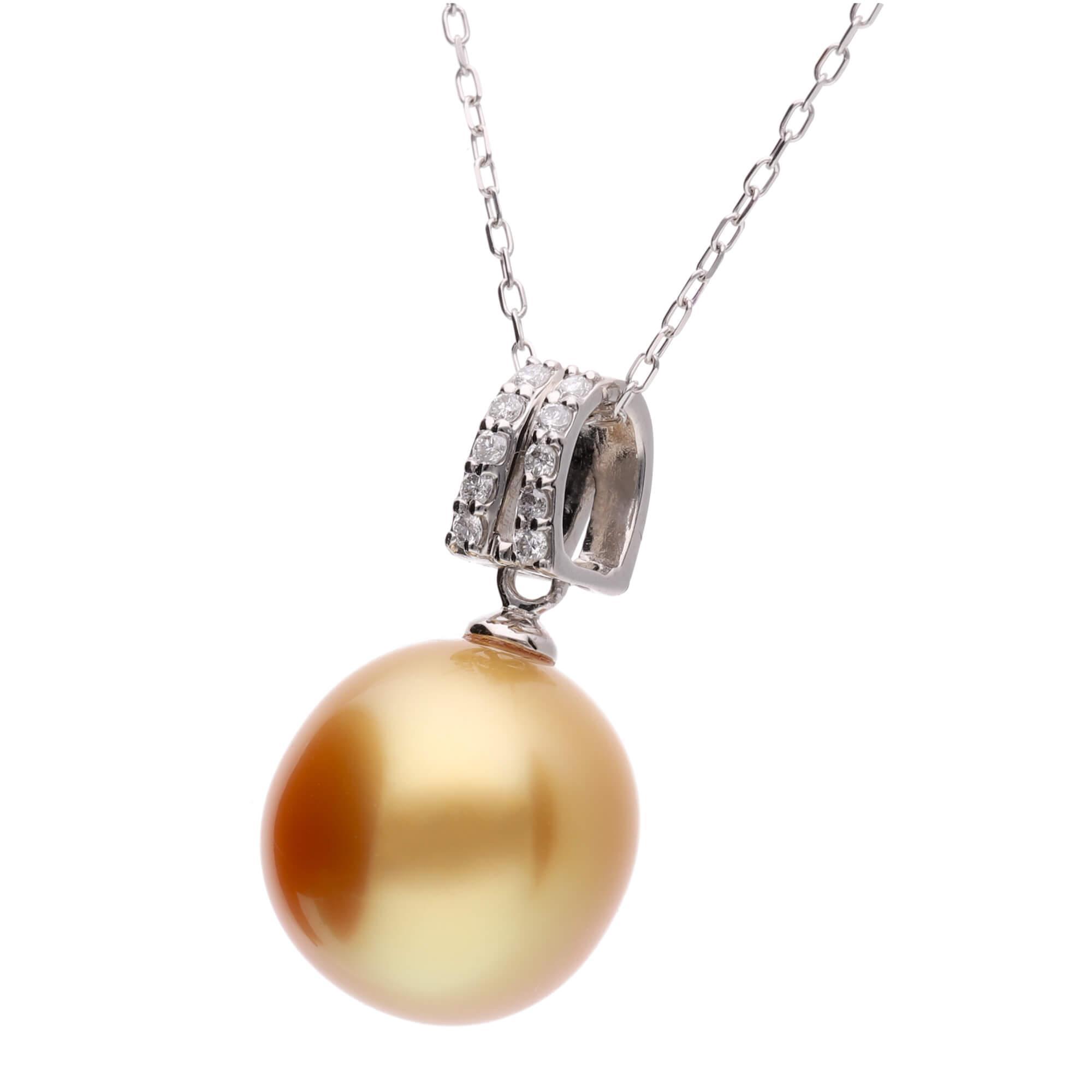 【ふるさと納税】【星月夜】ゴールデンパール ダイヤモンド プラチナ ペンダントトップ｜無調色 白蝶真珠 南洋真珠 10mm PT900 サムネイル2