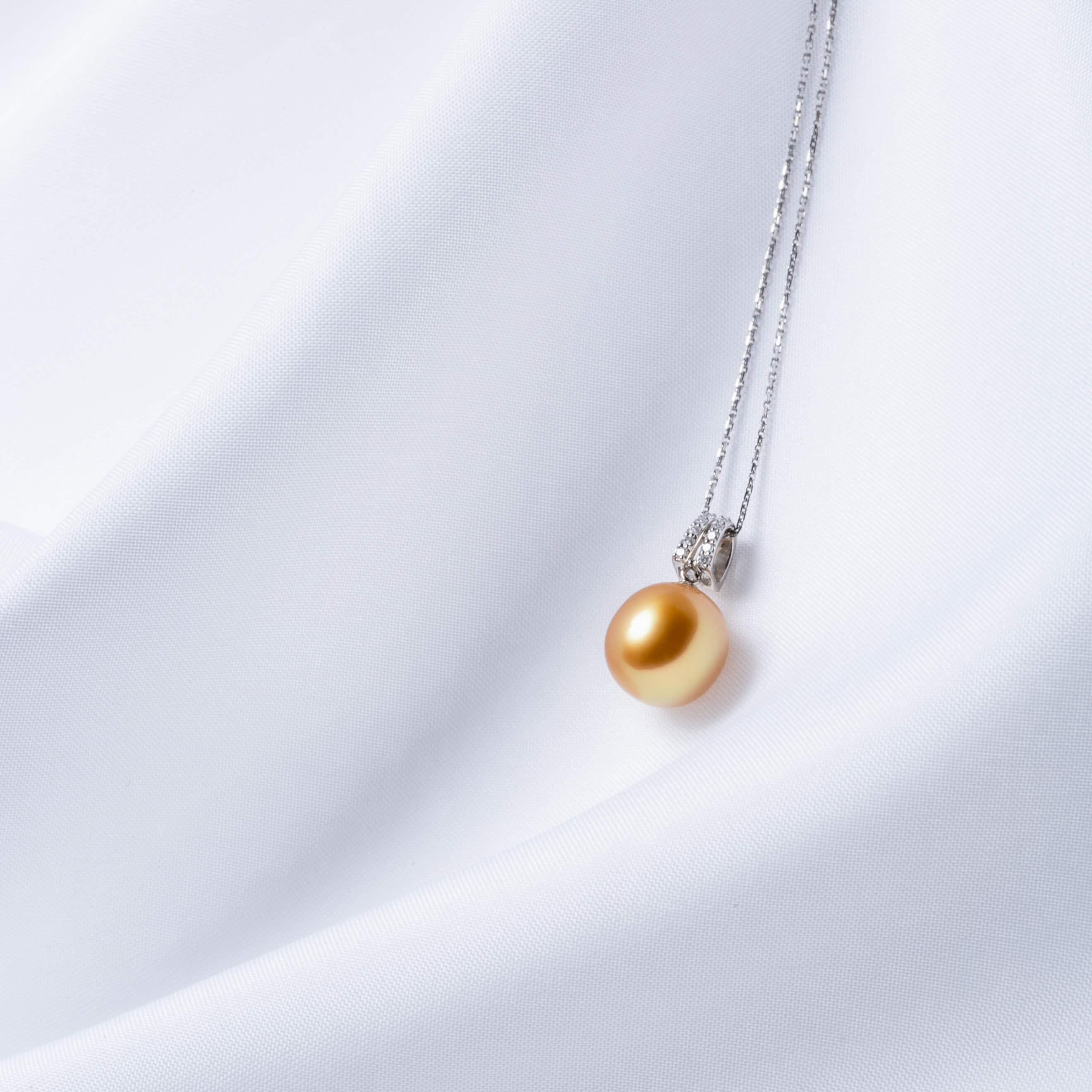 【ふるさと納税】【星月夜】ゴールデンパール ダイヤモンド プラチナ ペンダントトップ｜無調色 白蝶真珠 南洋真珠 10mm PT900 サムネイル3