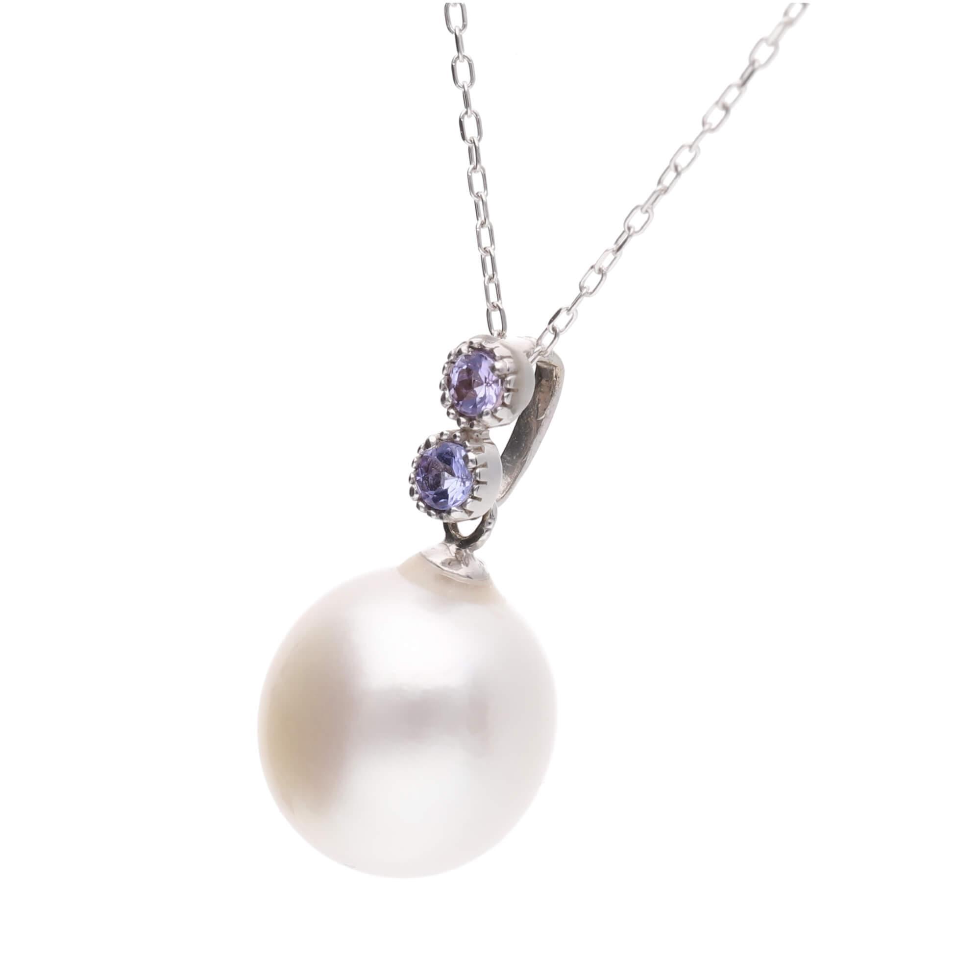 【ふるさと納税】【水鞠】シロチョウパール タンザナイト ホワイトゴールド ペンダントトップ｜無調色 白蝶真珠 南洋真珠 10mm K18WG サムネイル2