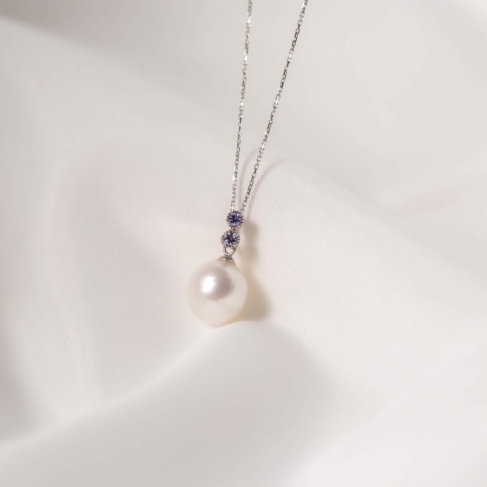 【ふるさと納税】【水鞠】シロチョウパール タンザナイト ホワイトゴールド ペンダントトップ｜無調色 白蝶真珠 南洋真珠 10mm K18WG サムネイル3