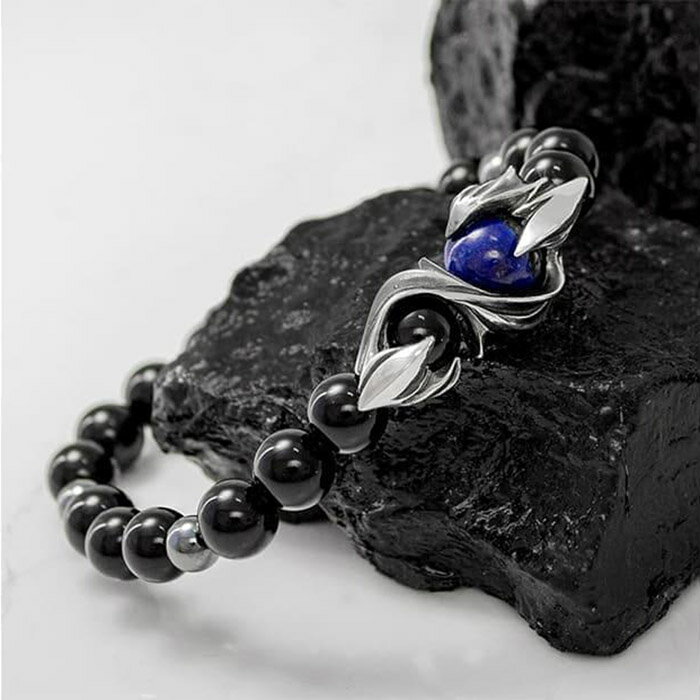 【ふるさと納税】パワーストーン×シルバーブレス Sサイズ オニキス ラピスラズリ　天然石 DJ-032　　 サムネイル3