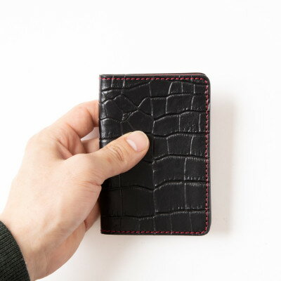 【ふるさと納税】免許証をコンパクトに携帯できる ブラッククロコのカードケース[たつの市産型押し牛革]【1259640】 サムネイル3