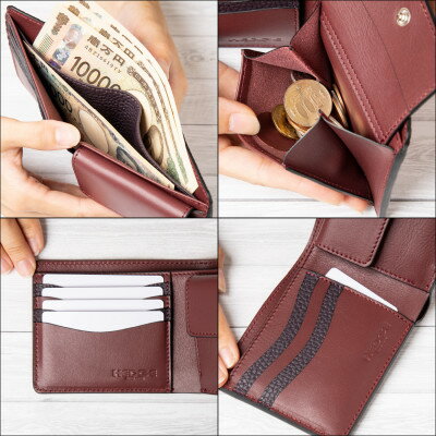 【ふるさと納税】[国産型押し牛革]二つ折り財布(パープル)【1279402】 サムネイル3