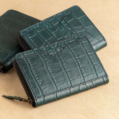 染料染めのクロコ型押し牛革 カードポケット付きコインケース(ピーコックブルー)革製品のHEDGE【1282954】