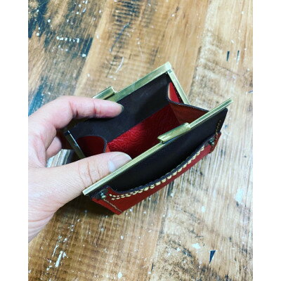 【ふるさと納税】オールレザーのがま口財布【デニポケmini】赤ポケット【1321135】 サムネイル2