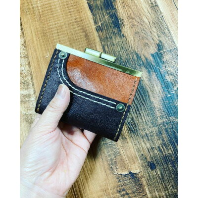 オールレザーのがま口財布【デニポケmini】ブラウンポケット　1個【1349647】
