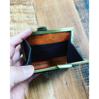 【ふるさと納税】オールレザーのがま口財布【デニポケmini】ブラウンポケット　1個【1349647】 サムネイル2