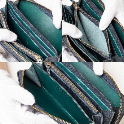 【ふるさと納税】HEDGE　ファスナー長財布(ネイビー×ピーコックブルー)たつの市産シュリンク型押し牛革と染料牛革【1370501】 サムネイル3