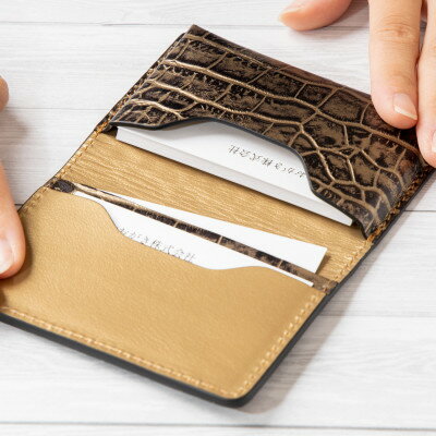 【ふるさと納税】隅々までゴールド一色仕立ての名刺入れ[たつの市産クロコ型押し牛革]HEDGE【1433031】 サムネイル3