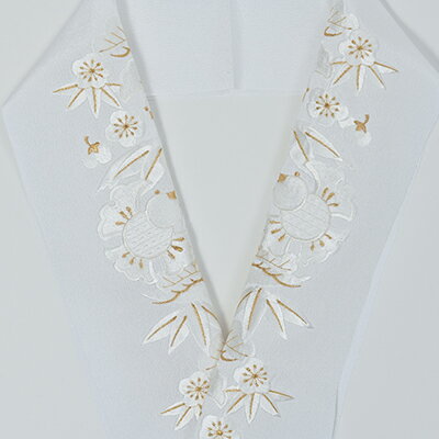 半衿　松竹梅にふくらすずめの柄　ししゅう　白地に白と金の糸 刺繍 織物 ファッション 和装 篠原縫製　お届け：ご入金確認後、約1週間ほどで発送いたします。