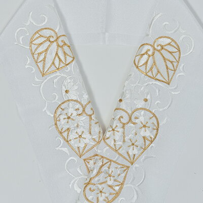 半衿　あおいの柄　ししゅう　白地に白と金の糸 刺繍 織物 ファッション 和装 イベント篠原縫製 　お届け：ご入金確認後、約1週間ほどで発送いたします。