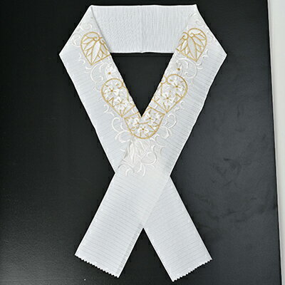 半衿　絽　夏物　白地に白と金の糸での刺繍　葵の柄 あおい 和装 着物 手洗い可 お茶会 誕生日会 周年 初釜 篠原縫製　お届け：ご入金確認後、約1週間ほどで発送いたします。