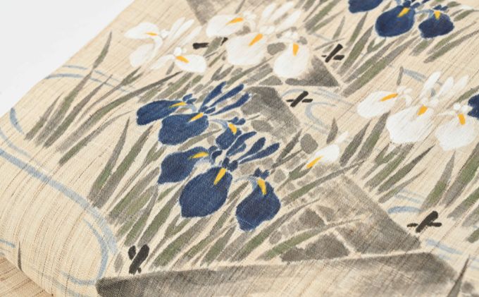 【ふるさと納税】名古屋帯　麻　八橋にカキツバタ柄　お仕立て上がり　お単衣　絽　紗に 和装 伝統技術 ファッション小物 篠原縫製　お届け：ご入金確認後、約2週間ほどで発送いたします。 サムネイル3